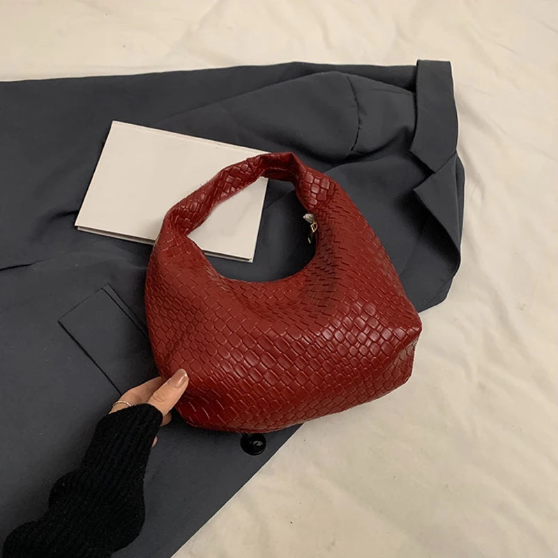 Classic Woven PU Leather Hobo – Small Top-Handle Shoulder Bag for Women