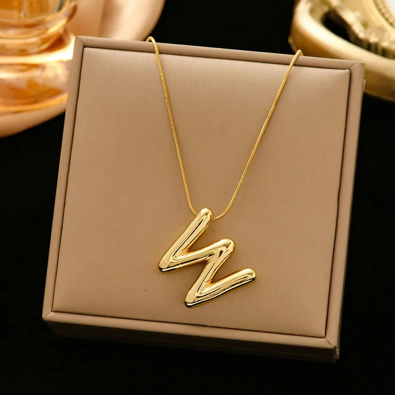 Gold Stainless Steel Letter Necklace – Chunky Alphabet Pendant Jewelry