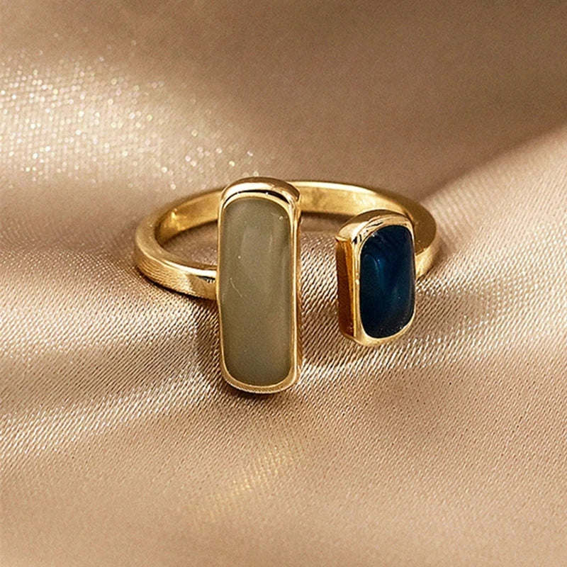 Adjustable Colorful Drip Glaze Ring – Retro Geometric Gold Metal Jewelry