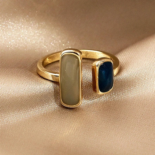 Adjustable Colorful Drip Glaze Ring – Retro Geometric Gold Metal Jewelry