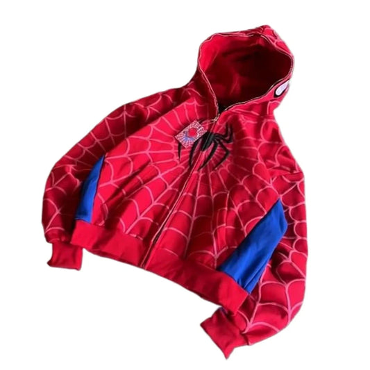 Harajuku Spider Web Embroidered Hoodie – Women’s Y2K Oversized Gothic Zip-Up Sweatshirt.