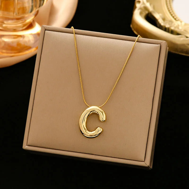 Gold Stainless Steel Letter Necklace – Chunky Alphabet Pendant Jewelry