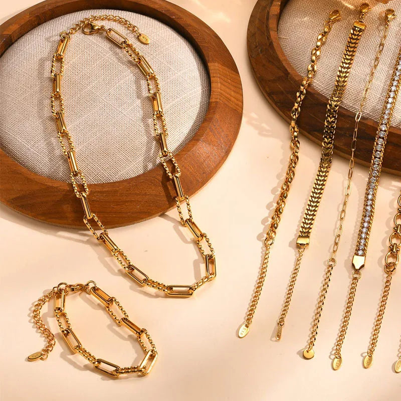 18K Gold Plated Paperclip Chain Bracelet – Adjustable Chunky Stainless Steel Jewelry