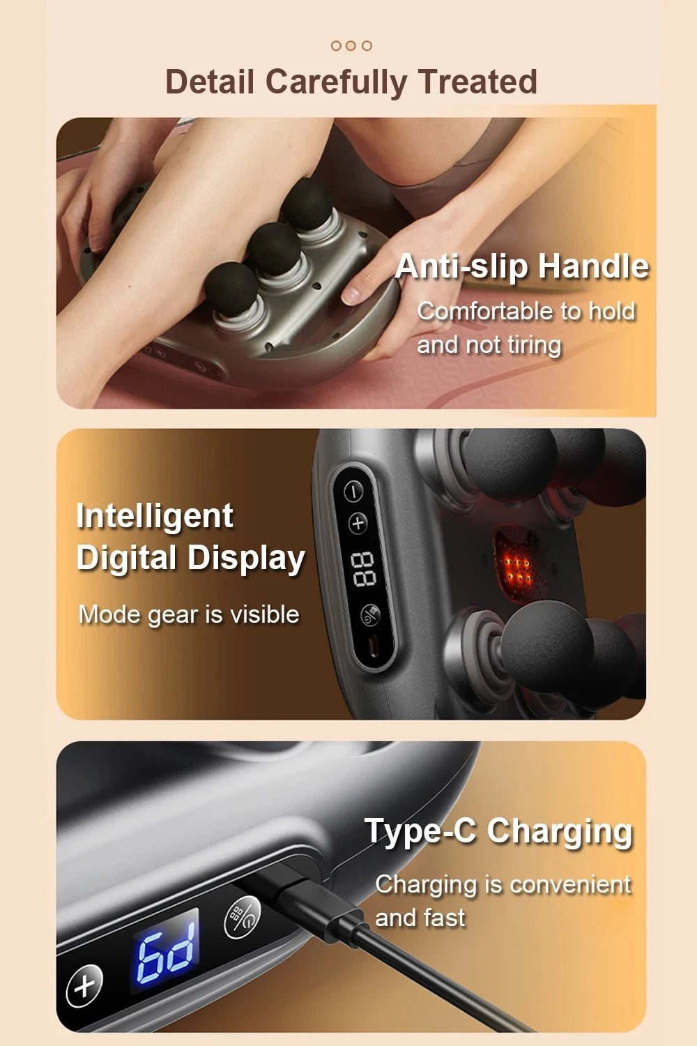 Fascia Gun Muscle Massager – Professional High-Frequency Massage Gun with 6 Heads for Back, Waist, Shoulder & Full Body Relief