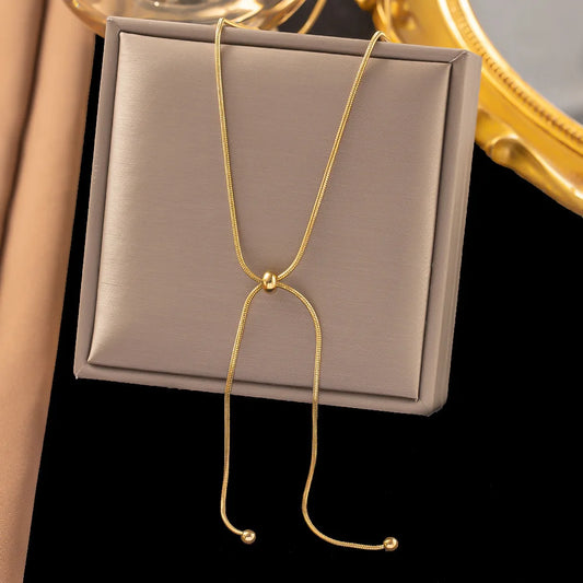 Gold Stainless Steel Adjustable Necklace – Retro Clavicle Chain for Women