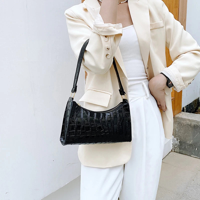 Retro Alligator Pattern PU Leather Handbag – Small Shoulder & Clutch Tote for Women