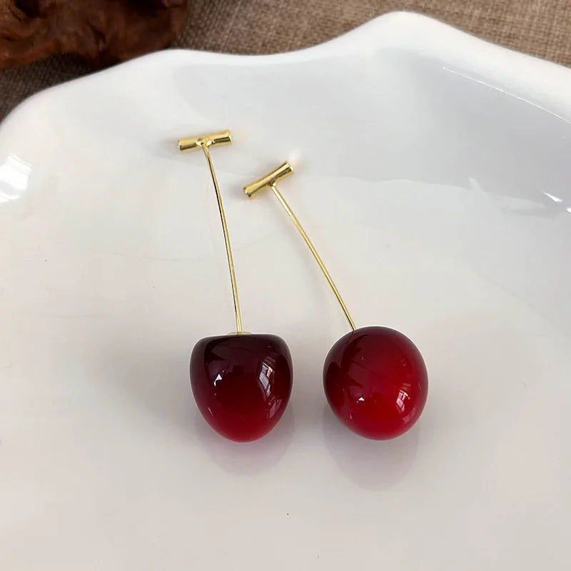 Red Cherry Drop Earrings – Delicate Women’s Korean Fashion Jewelry
