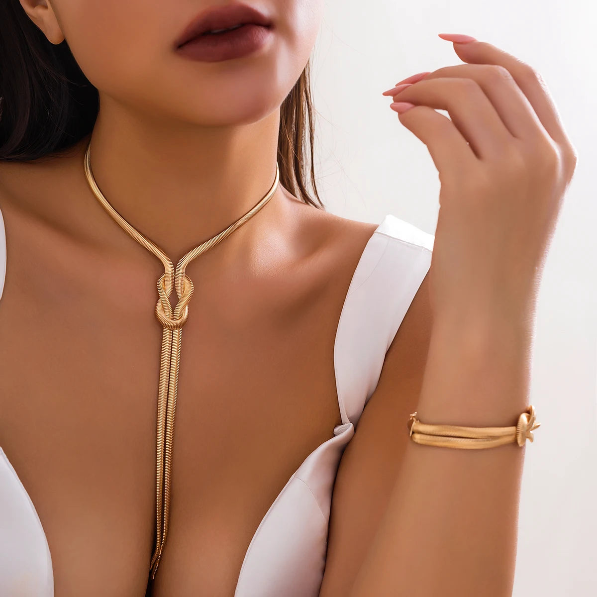 2Pcs Sexy Snake Chain Set – Twisted Necklace & Bracelet for Women, Vintage Goth Y2K