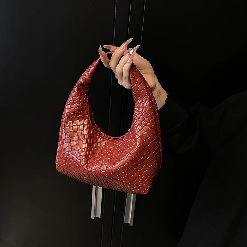 Classic Woven PU Leather Hobo – Small Top-Handle Shoulder Bag for Women