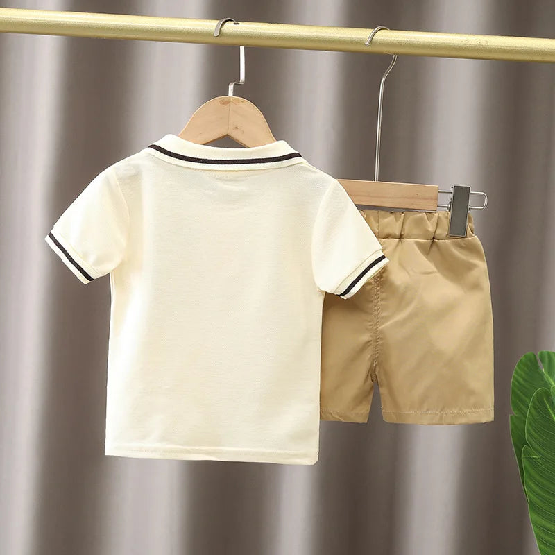 2PCS Mother & Kids Summer Cotton Sets – Boys’ Short Sleeve T-Shirt & Shorts Fashion Suit