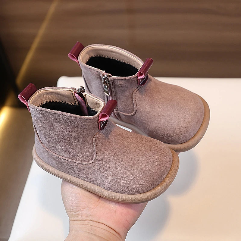 Autumn Winter Baby Boots – Boys Girls Oxford Suede Plush Ankle Shoes Anti-Slip Outdoor Kids Footwear