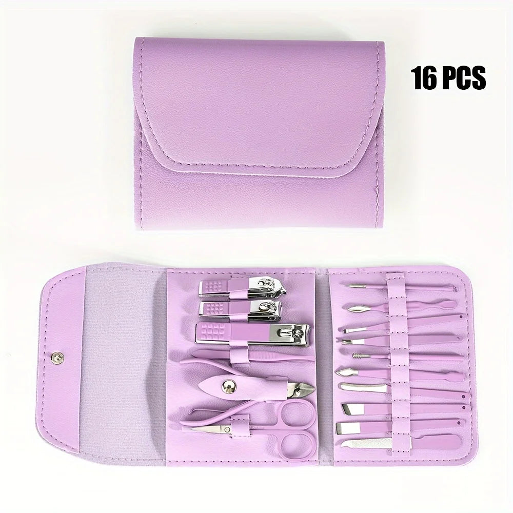 16pcs Manicure & Pedicure Set – Professional Nail Clippers with Travel Case