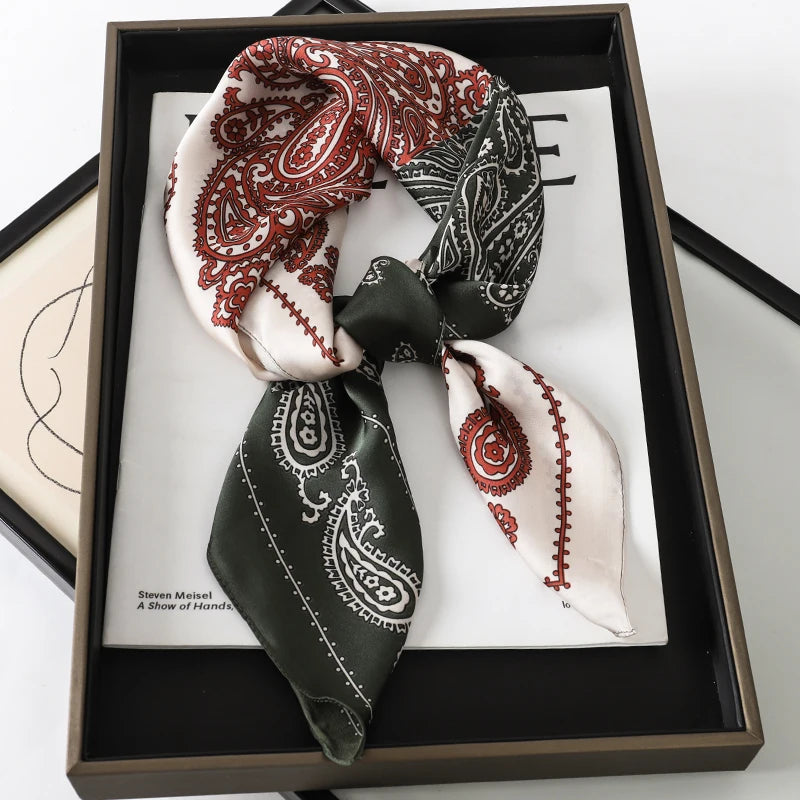 2025 New 70x70cm Printed Women’s Silk Scarf – Luxury Pashmina Square Shawl & Headband