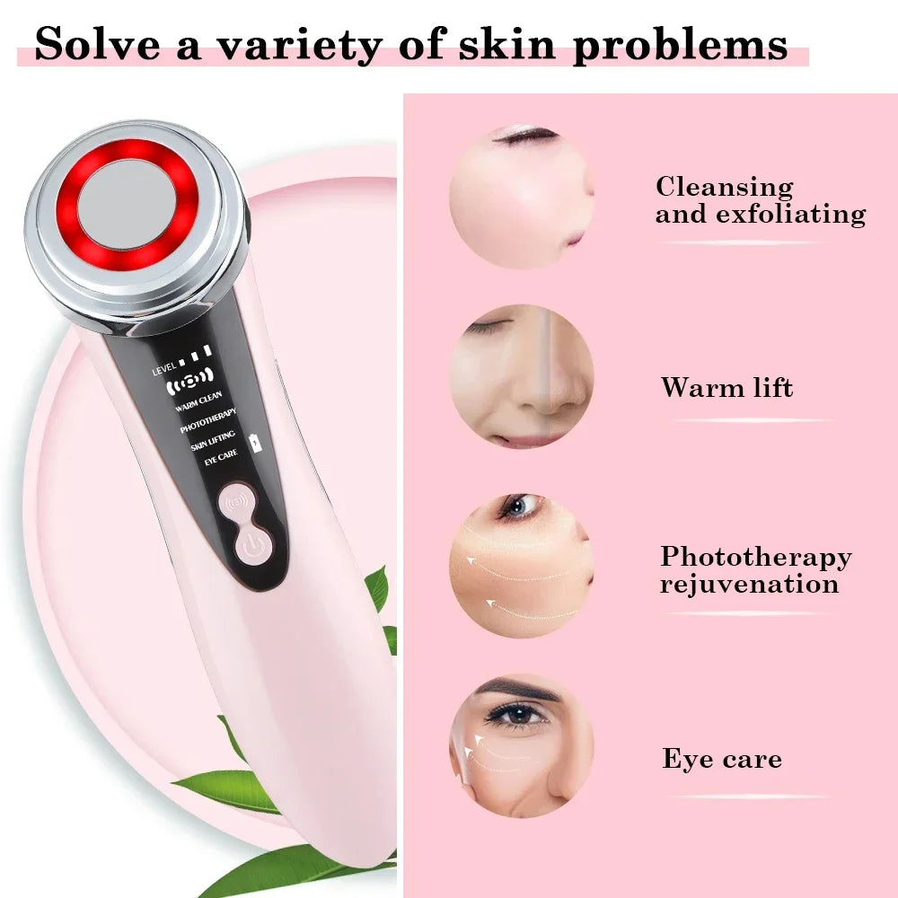 5-in-1 Facial Massager – LED Light Therapy, Eye Care & Skin Smoothing | USB Rechargeable Skincare Device