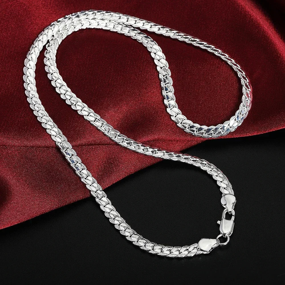 925 Sterling Silver 18K Gold 5MM Sideways Chain Necklace – Unisex Wedding & Fashion Jewelry