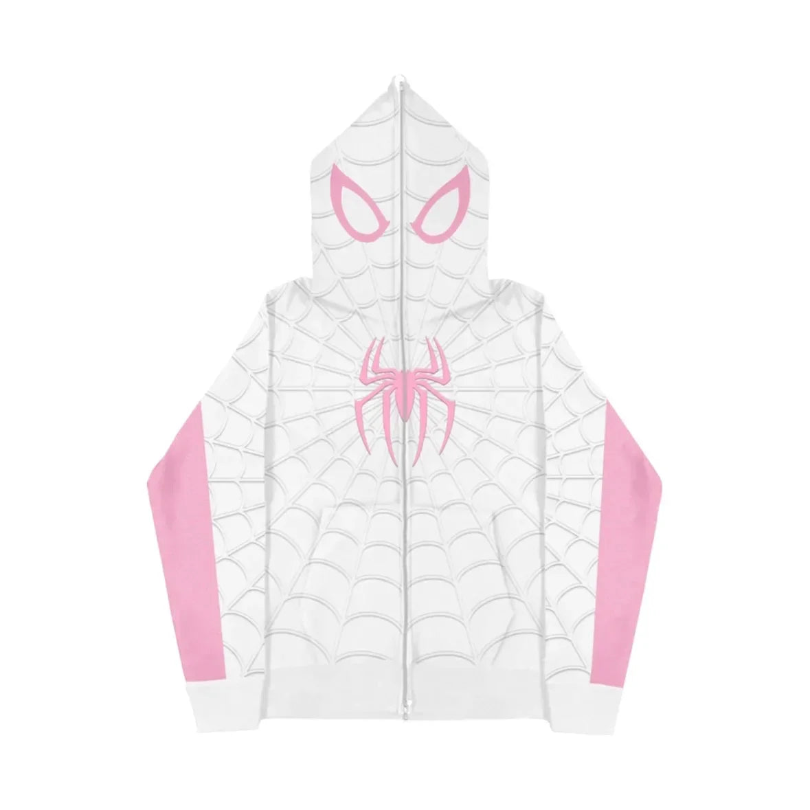 Y2K Red Spider Web Hoodie – Foam Print Harajuku Punk Grunge Zip-Up Sweatshirt for Women.