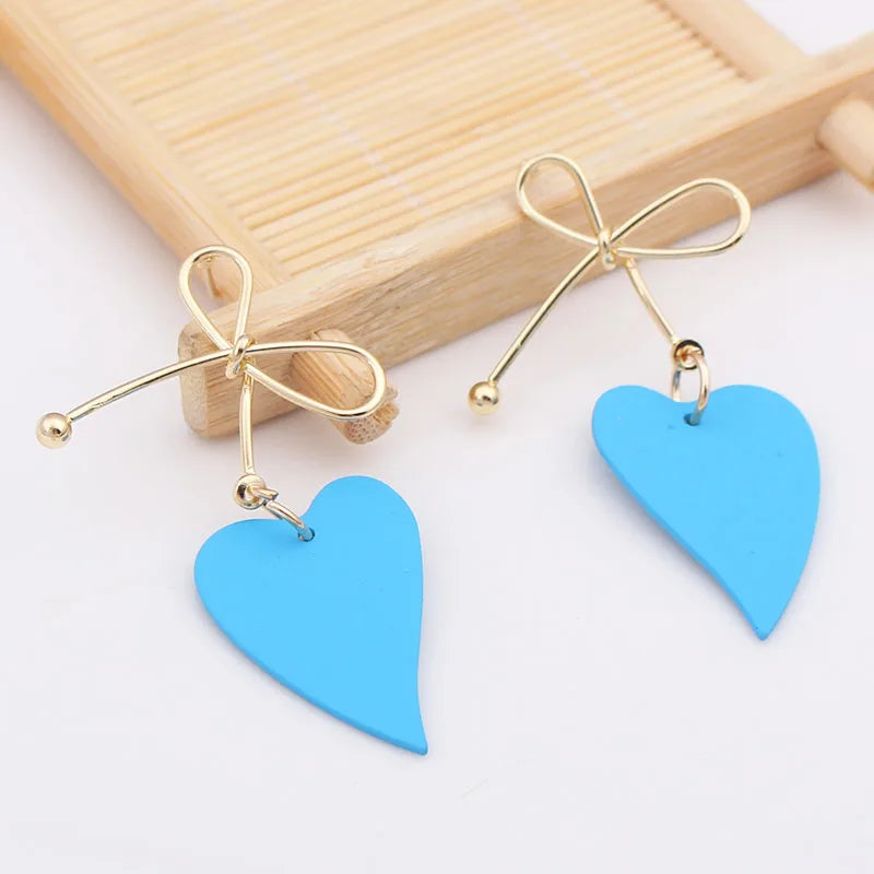 Colorful Metal Dangle Earrings – Flower & Heart Pendant Women’s Jewelry
