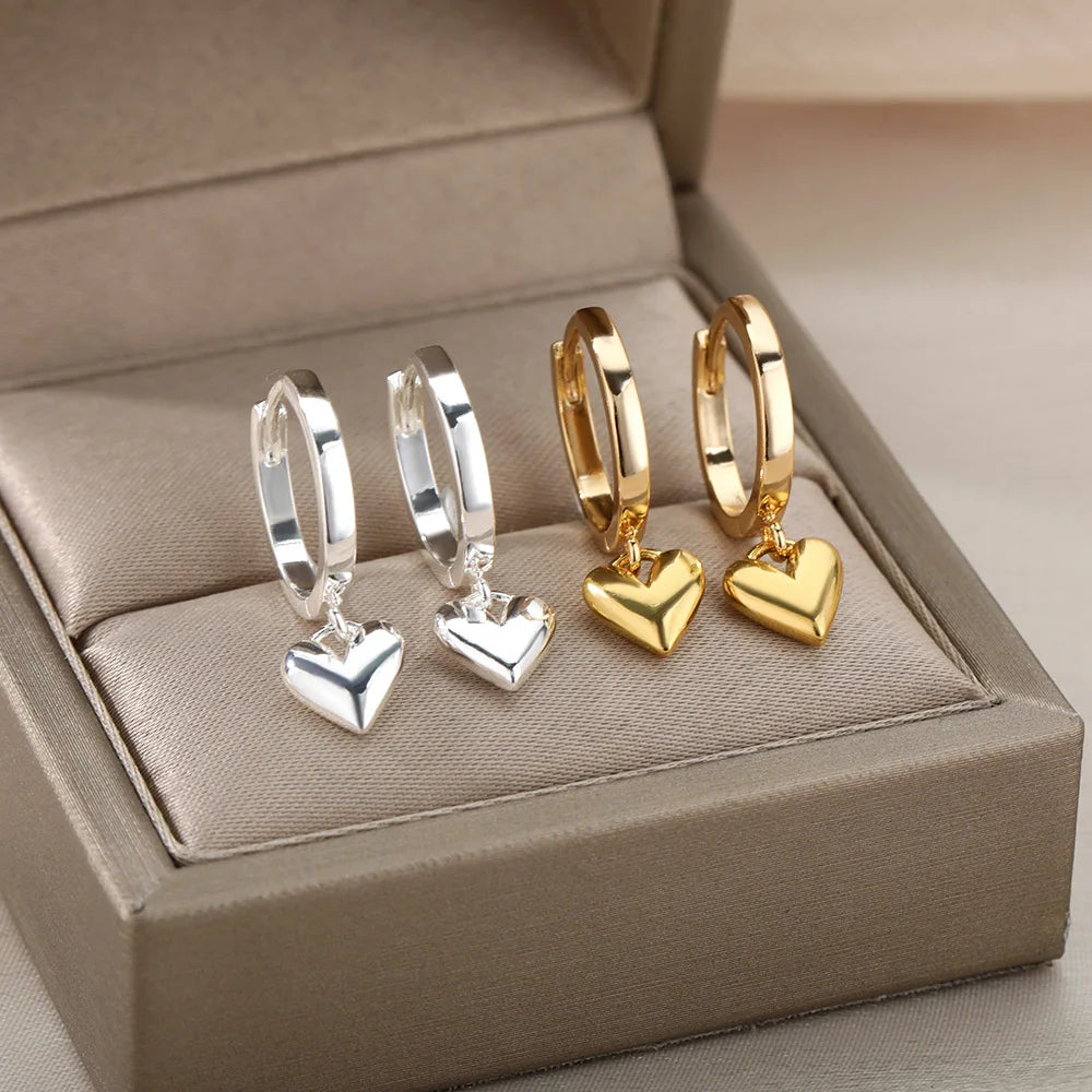Gold Heart Zircon Hoop Earrings – Waterproof Stainless Steel Jewelry