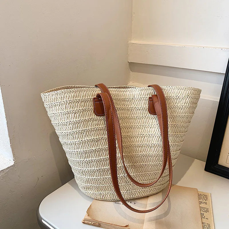 Luxury Straw Beach Tote – Large Capacity Summer Shoulder Bag for Women