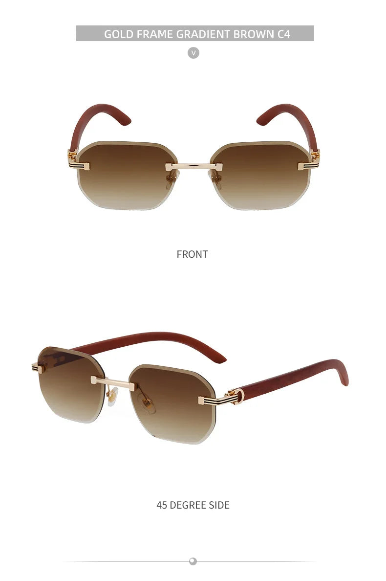 Vintage Square Rimless Sunglasses – Luxury Punk UV400 Anti Blue Light for Men 2025