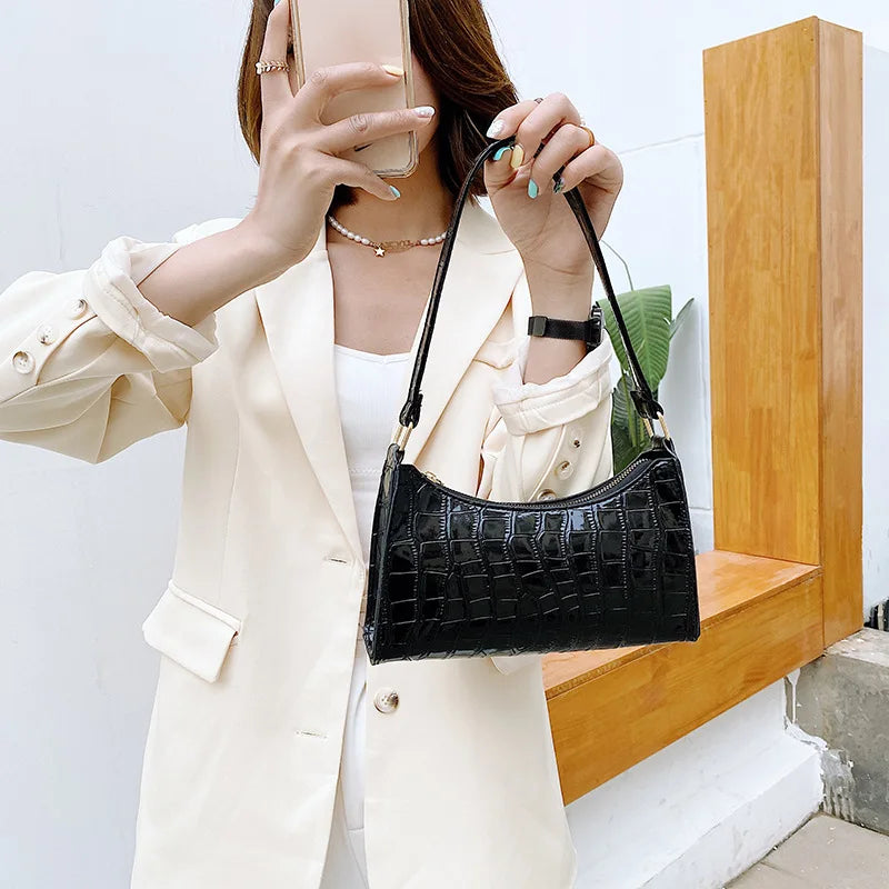 Retro Alligator Pattern PU Leather Handbag – Small Shoulder & Clutch Tote for Women
