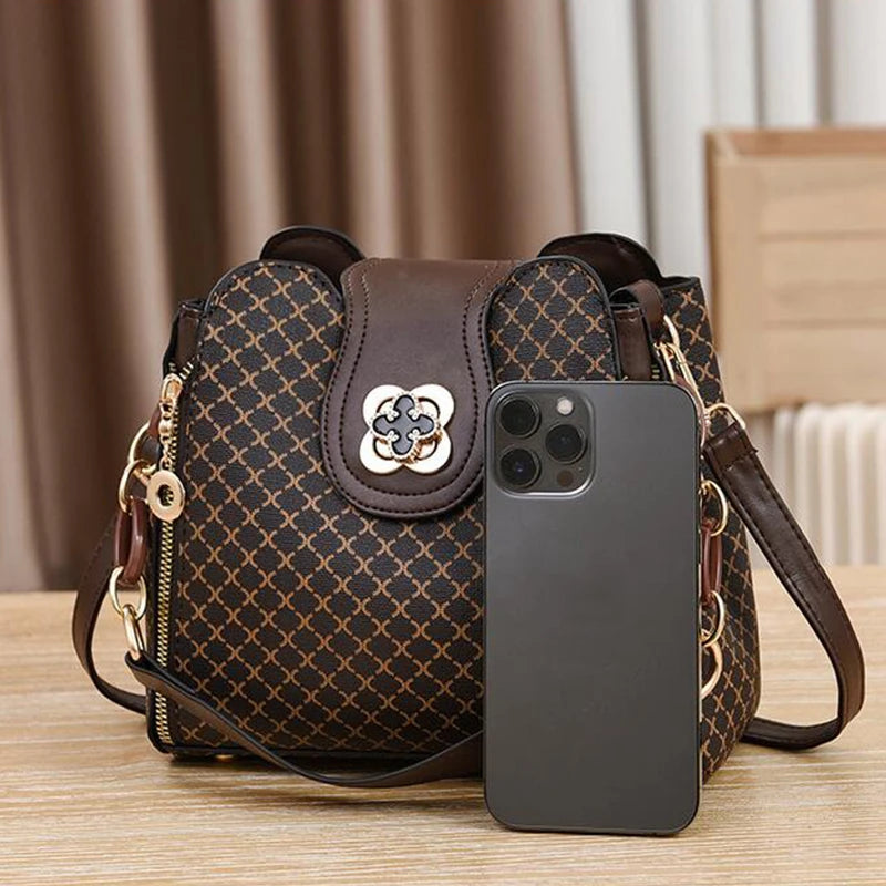 Luxury Check Print Bucket Bag – Large Capacity Shoulder & Crossbody Handbag for Women