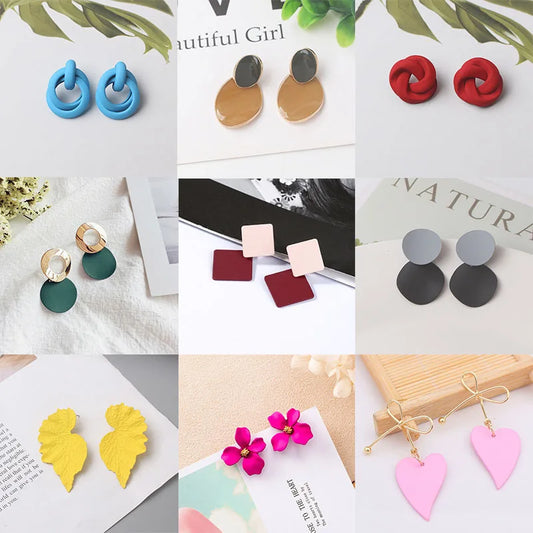 Colorful Metal Dangle Earrings – Flower & Heart Pendant Women’s Jewelry