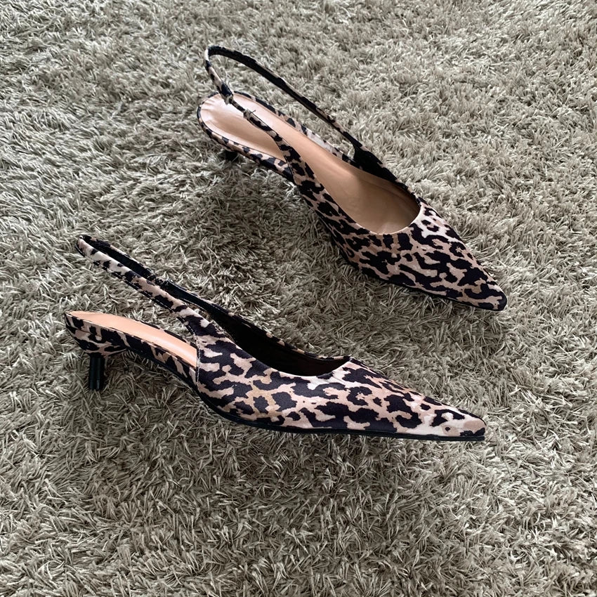 Leopard Print Pointed Toe Heels – Elegant Summer Slingback Pumps for Women