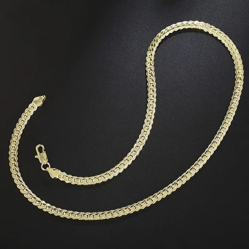 925 Sterling Silver 18K Gold 5MM Sideways Chain Necklace – Unisex Wedding & Fashion Jewelry