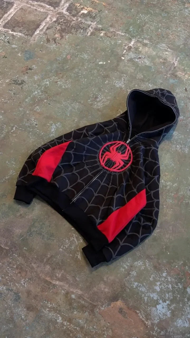 Y2K American Spider Embroidered Zip-Up Hoodie – Gothic Harajuku Casual Sweatshirt for Men & Women