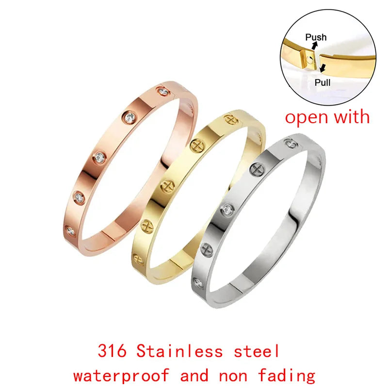 2023 Gold Zircon Cross Nail Bracelet – Stainless Steel Bangle for Women
