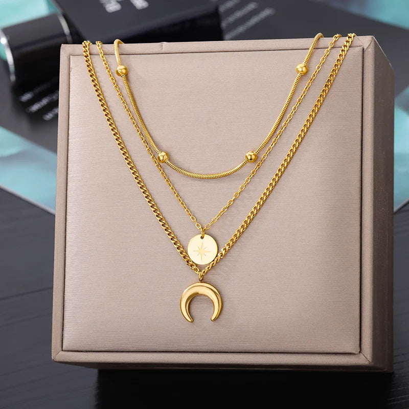 316L Stainless Steel Multilayer Heart Necklace – Gold Goth Clavicle Choker for Women