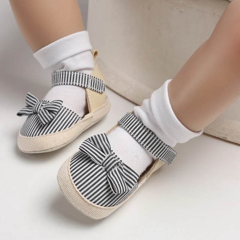 Baby Girl Summer Sandals – Soft Sole Bow Canvas Shoes
