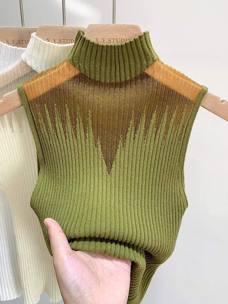 Y2K Mesh Knit Tank Top – Sleeveless Cut-Out Streetwear Style