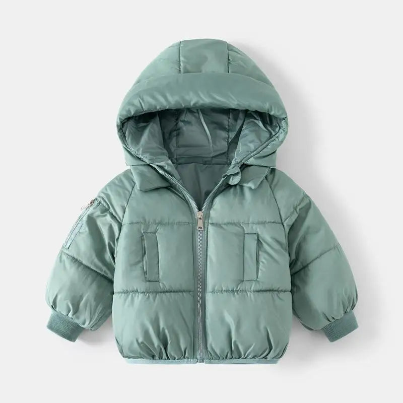Winter Kids Hooded Cotton Jacket – Warm Thick Plush Zipper Coat Long Sleev