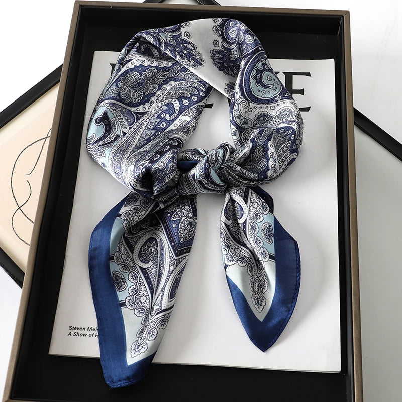 2025 New 70x70cm Printed Women’s Silk Scarf – Luxury Pashmina Square Shawl & Headband