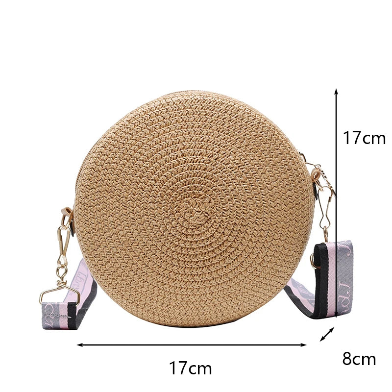 Round Straw Woven Beach Crossbody Bag – Cute Rattan Shoulder Handbag for Women