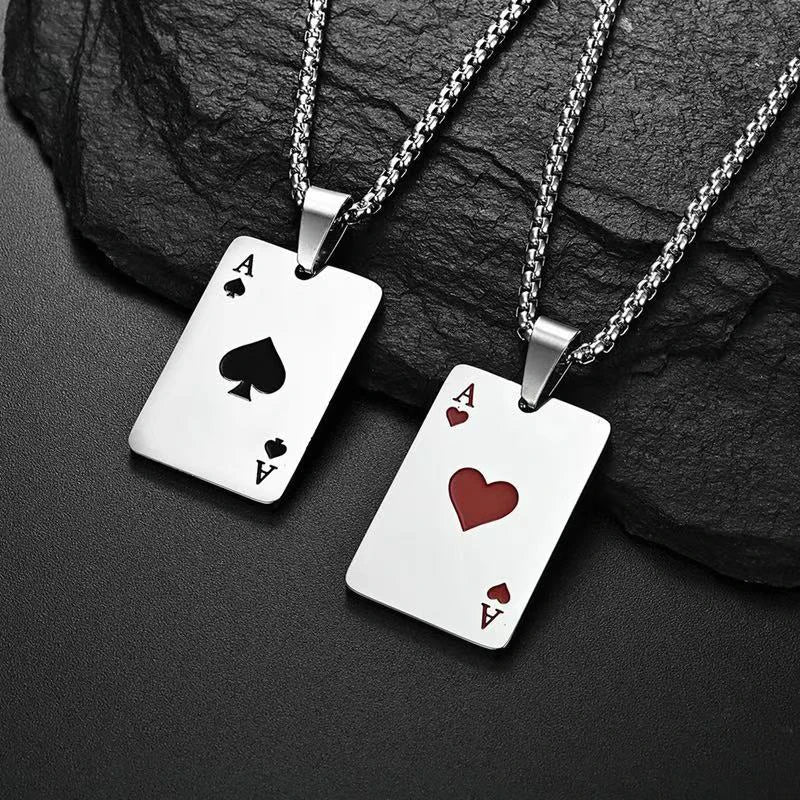 Simple Playing Card Stainless Steel Necklace – Stylish Jewelry for Daily, Party & Travel
