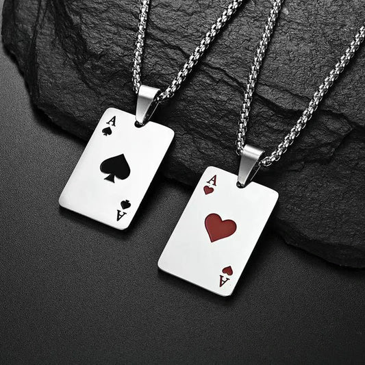 Simple Playing Card Stainless Steel Necklace – Stylish Jewelry for Daily, Party & Travel