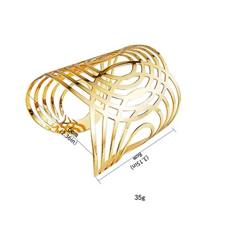 Gold Wide Cuff Bangle – Open Wire Wrap Bracelet for Women