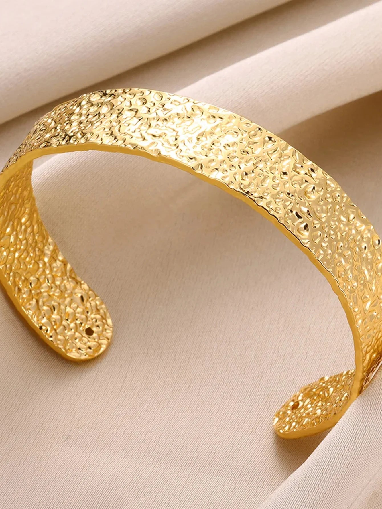 Gold Stainless Steel Cuff Bangle – Classic Bump Pattern Bracelet for Women