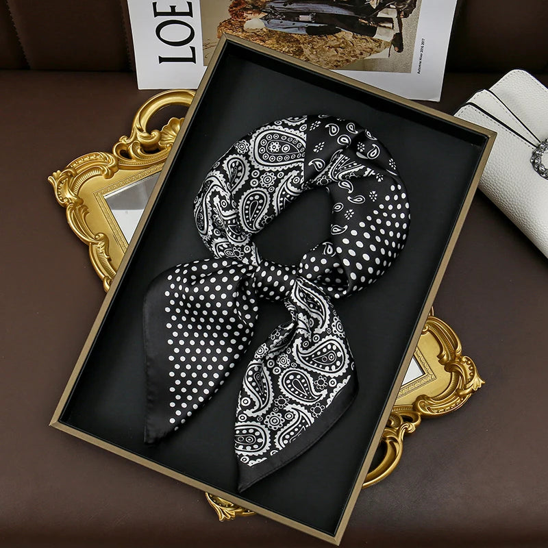 2025 New 70x70cm Printed Women’s Silk Scarf – Luxury Pashmina Square Shawl & Headband