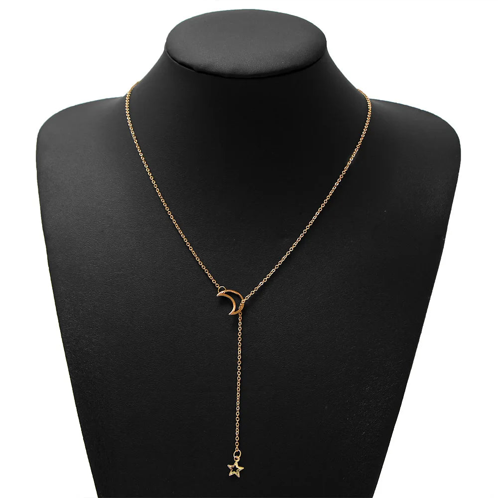 Simple Gold Moon & Star Pendant Choker – Women’s Party Charm Necklace