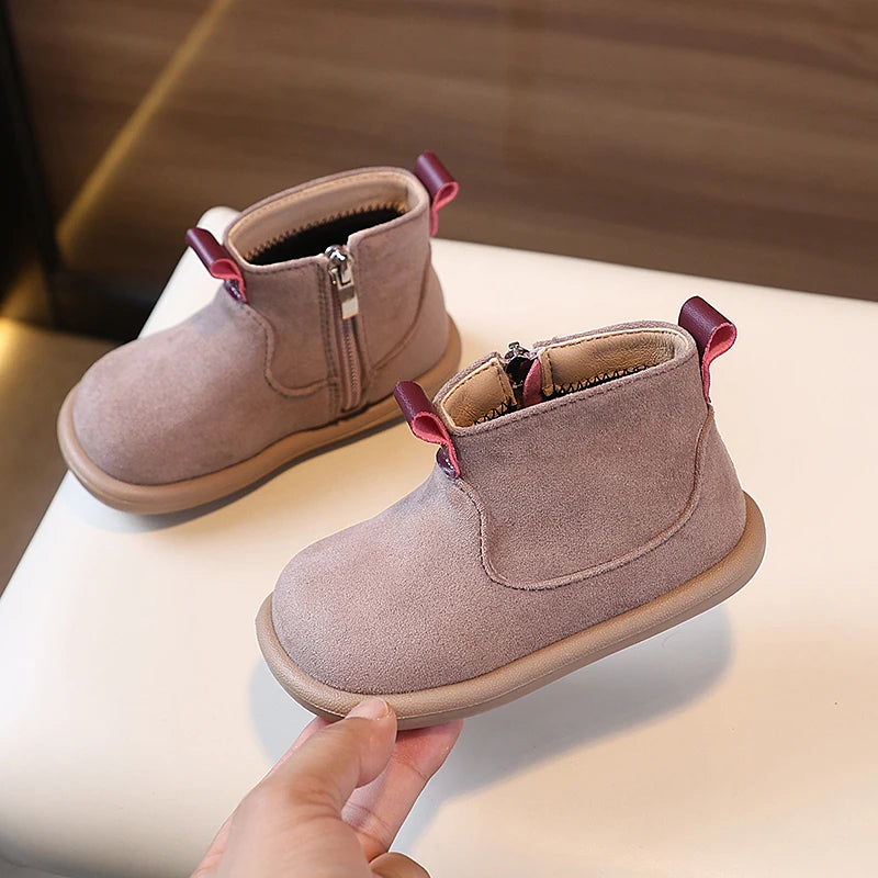 Autumn Winter Baby Boots – Boys Girls Oxford Suede Plush Ankle Shoes Anti-Slip Outdoor Kids Footwear