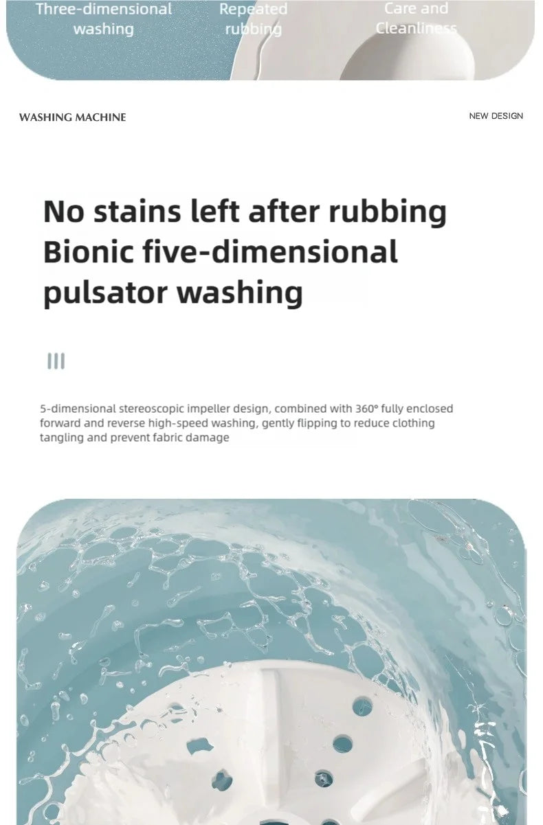 1.5L Cordless Mini Washer – USB Rechargeable, 2 Speeds, Perfect for Socks & Underwear on the Go