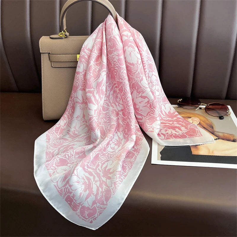 2025 New 70x70cm Printed Women’s Silk Scarf – Luxury Pashmina Square Shawl & Headband