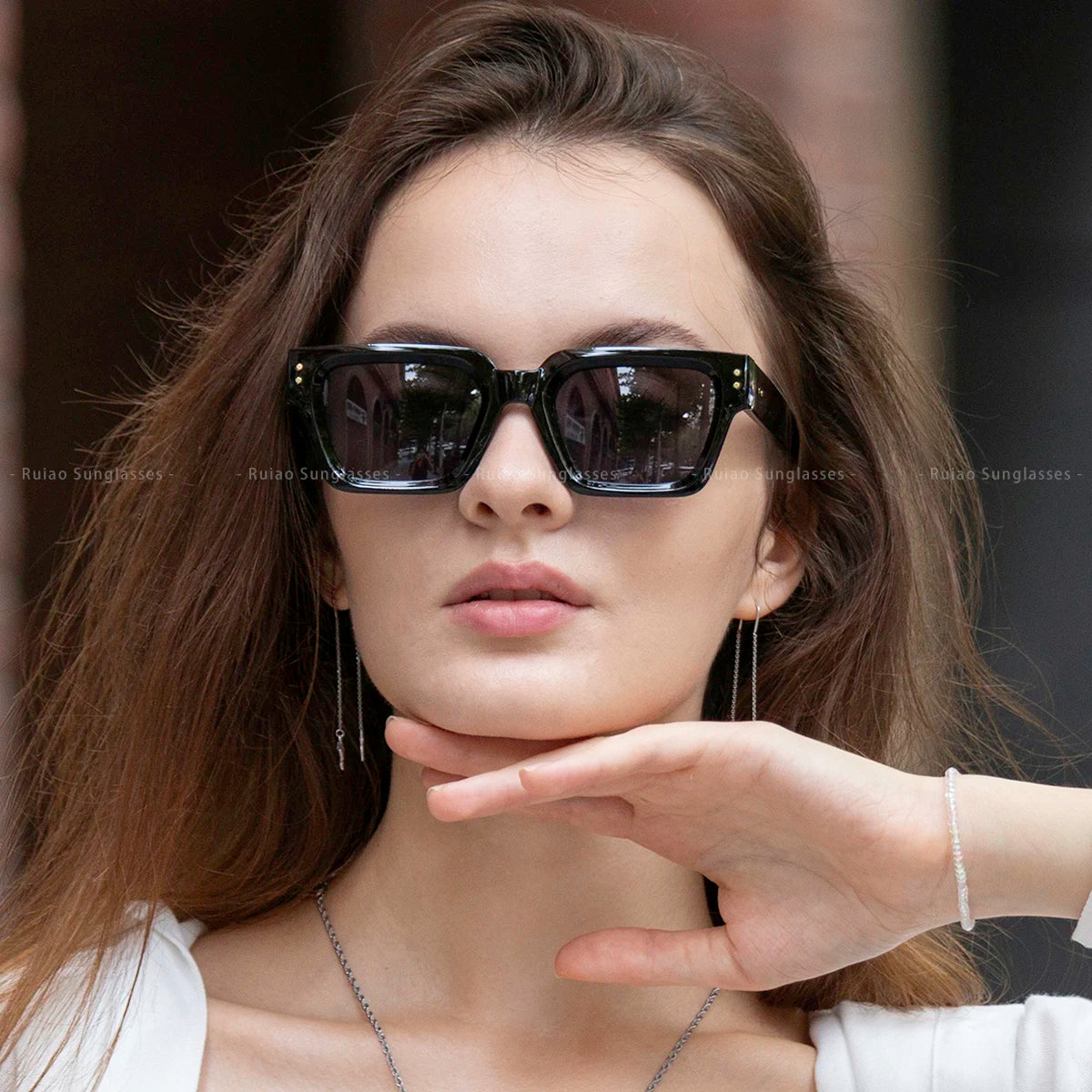 Ruiao 2025 Luxury Premium Black Designer Square Sunglasses – Unisex for Men & Women