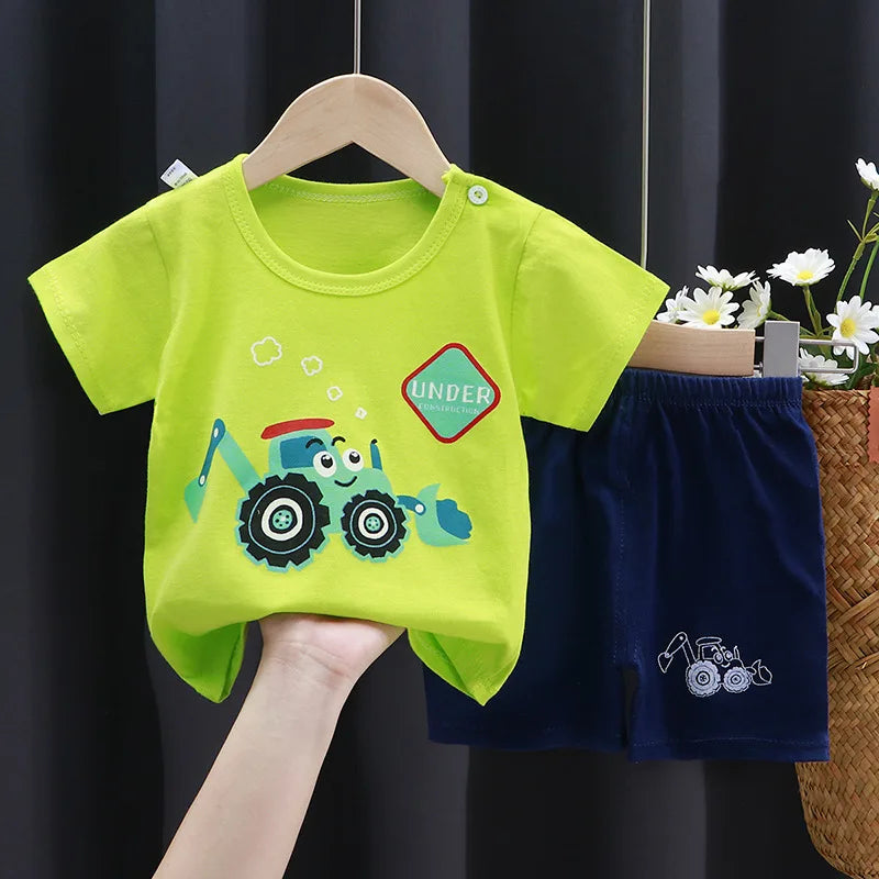 Boys’ Cartoon Print Clothing Set – Short Sleeve T-Shirt & Shorts Tracksuit