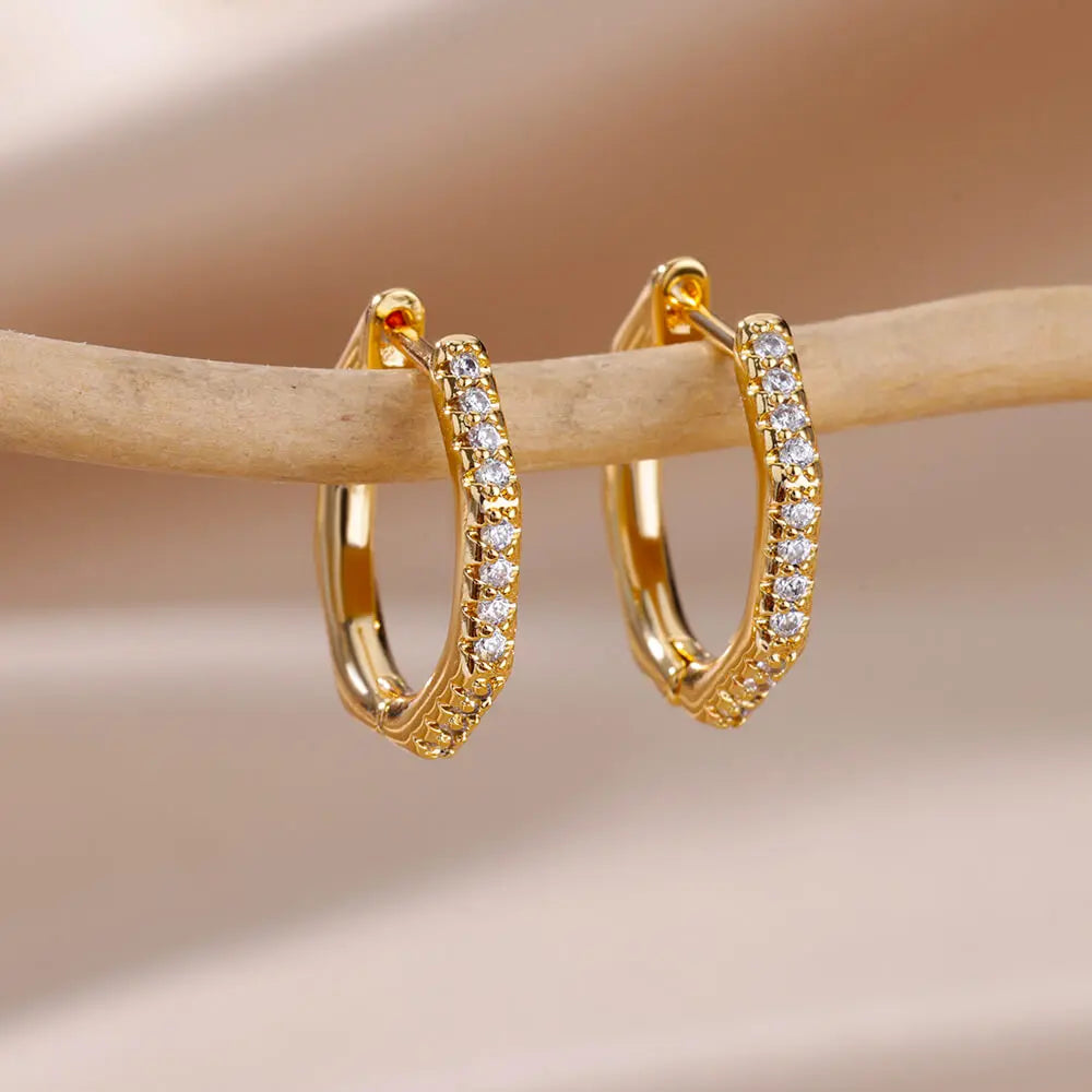 Gold Heart Zircon Hoop Earrings – Waterproof Stainless Steel Jewelry