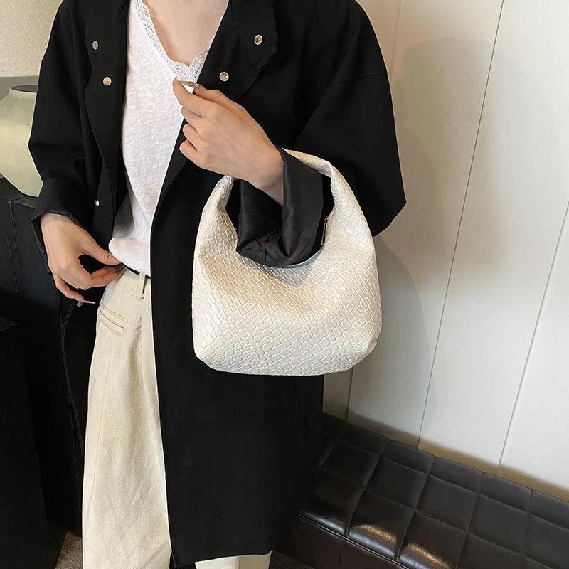 Classic Woven PU Leather Hobo – Small Top-Handle Shoulder Bag for Women